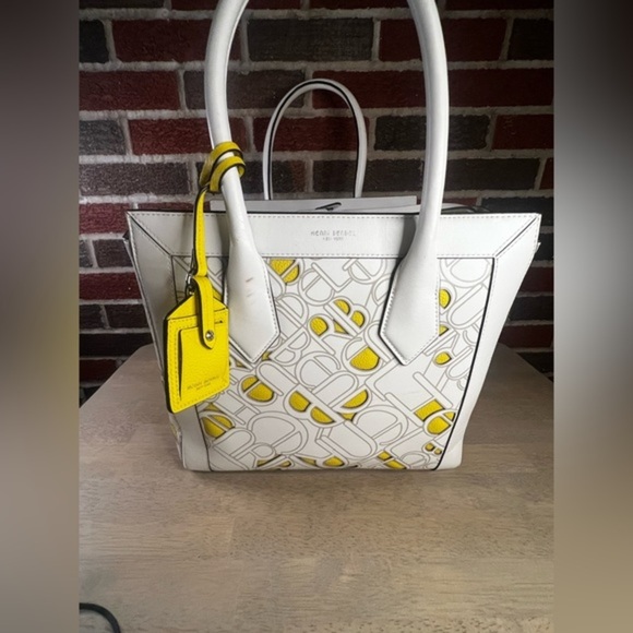 RARE HENRI BENDEL Rivington XL Tote Yellow & White - Picture 5 of 16